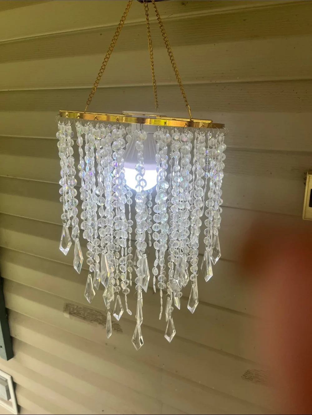 Battery operated Hanging Crystal Bead Chandelier with Gold Frame